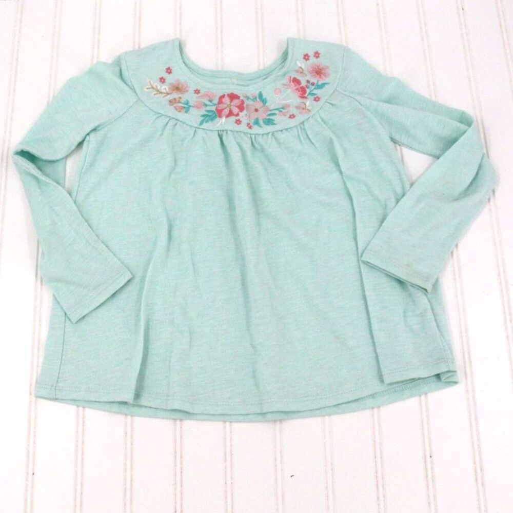 Tommy Bahama Girls Embroidered Long Sleeve Top Size 5/6 Blue Cotton Blend